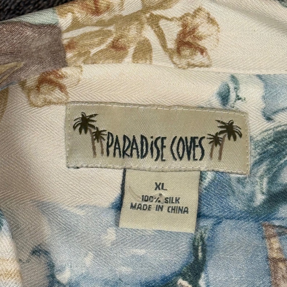 Paradise Coves Mens XL Silk Hawaiian Shirt Blue Marlin Tropical Camp Aloha Shirt - Picture 2 of 5